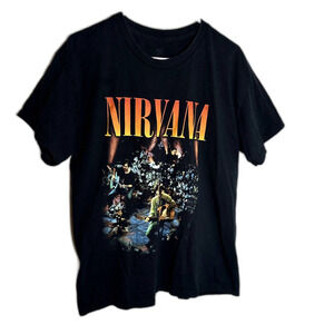 Nirvana Unplugged Graphic Band Tee Black Rock Vintage 90s T-Shirt Sz M Grunge